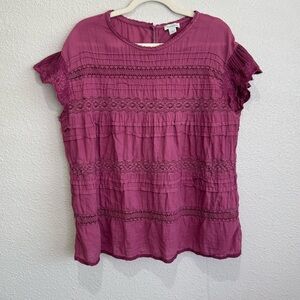 Sundance Womens Large Aria Pink Lace Blouse Dainty Preppy Bohemian Casual Cotton